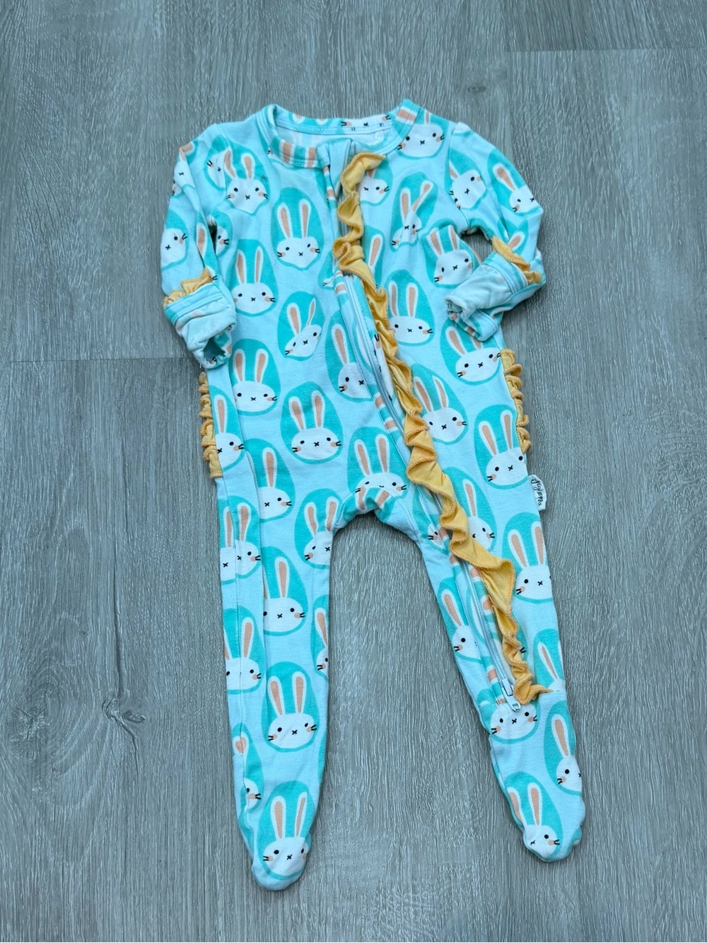 Newborn Gigi & Max Aqua Teal Bunny Print Bamboo Footed Sleeper Pajama